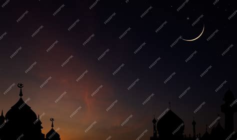 Premium Photo Silhouette Mosques Dome On Dusk Sky In The Evening And