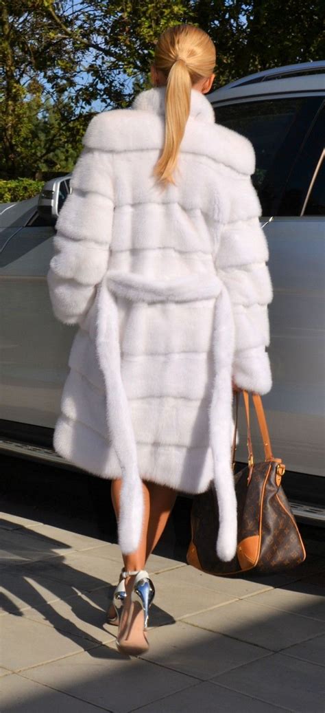 Belted White Mink Fur Coat