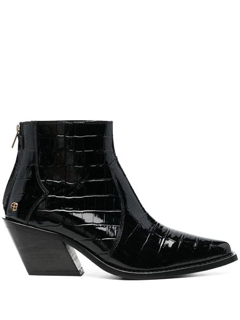 Anine Bing Leather Crocodile Effect Pointed Boots In Black Lyst