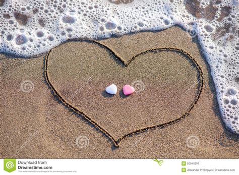 Heart Drawn In The Sand With Two Hearts Stock Image Image Of Shape