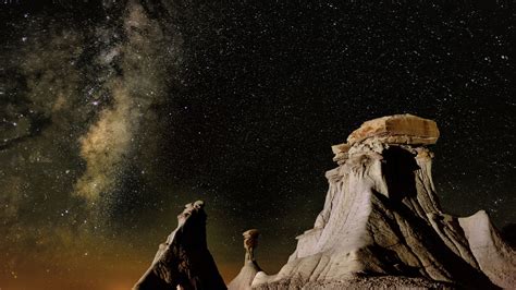 Nature Landscape Mountain Rock Sky Night Stars Milky Way Shadow Rock