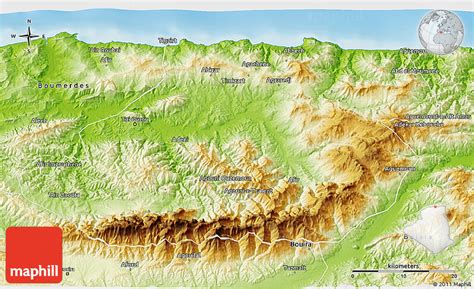 » time zone, » political map, » natural map, » tizi ouzou on night map & » google map. Physical 3D Map of Tizi-ouzou