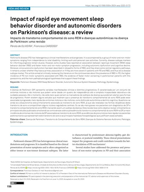 Pdf Impact Of Rapid Eye Movement Sleep Behavior Disorder And Autonomic Disorders On Parkinson