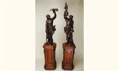 Allégorie de la chasse et de la pêche Importante paire de sculptures en bois noirci lot