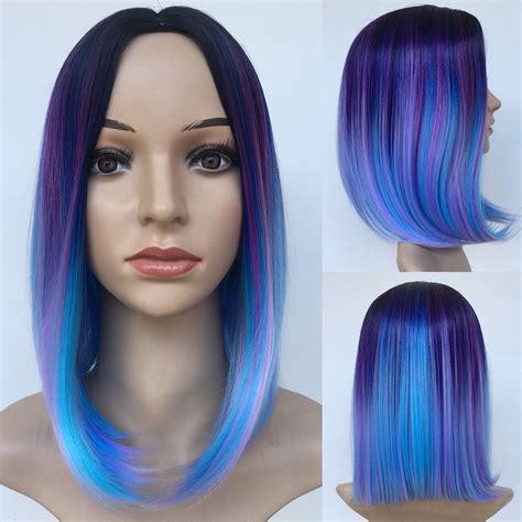 Fashion Synthetic Pretty Dyeing Gradient Bob Blue Purple Color Wig