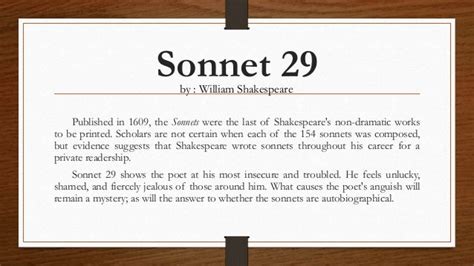 🎉 Sonnet 29 Theme What Is The Theme Of Shakespeares Sonnet 29 2019 01 10