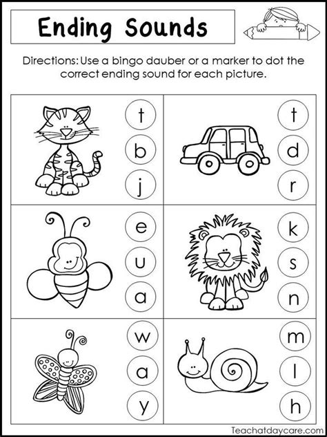 10 Printable Ending Sounds Worksheets Preschool 1st Grade Etsy