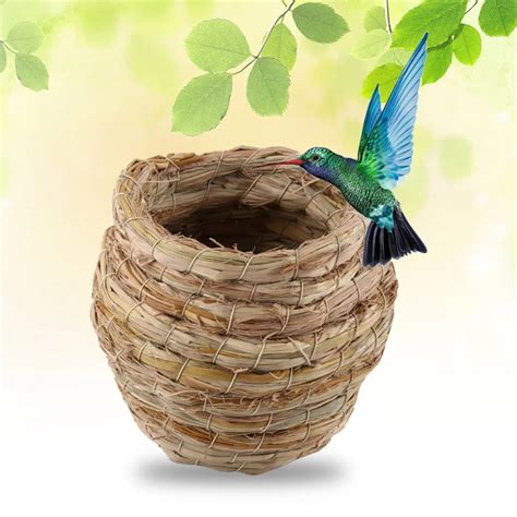 Whism Handmade Straw Rattan Bird Nest Parakeets Parrot Sparrows Bird