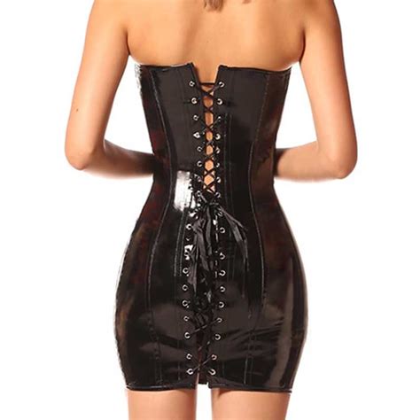 2021 Sexy Wetlook Long Latex Corset Dress Gothic Women Pvc Faux Leather