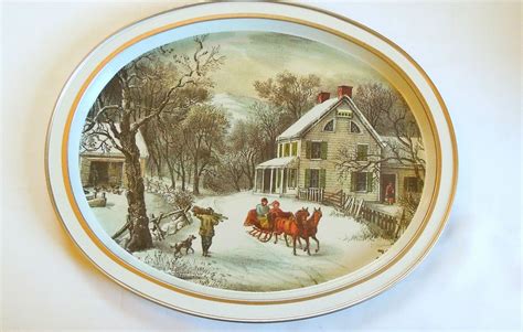 Vintage Currier And Ives Tin Serving Tray The American Homestead