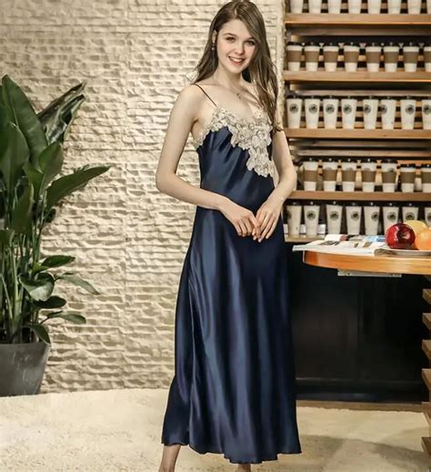 nightgown summer faux silk sleepshirts for women sleeveless female nightgowns sexy lace