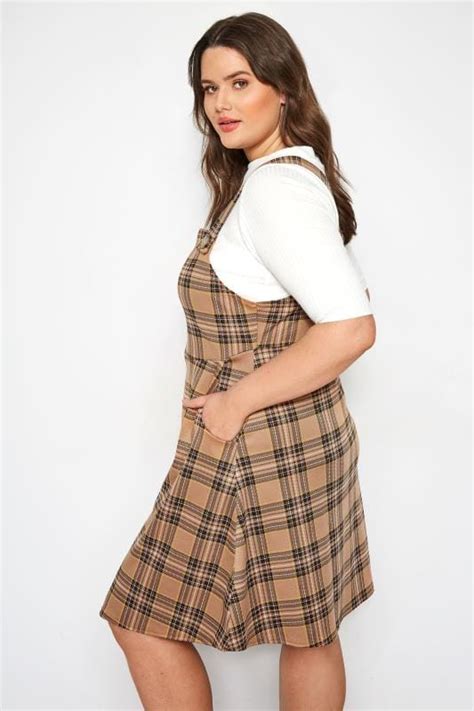 Limited Collection Brown Check Pinafore Dress Plus Sizes 16 To 36