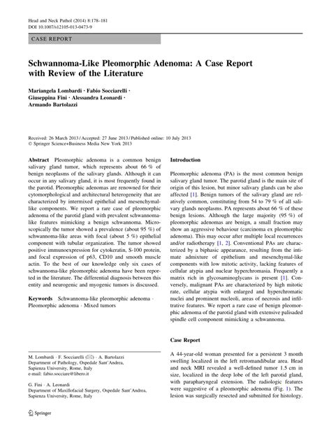 Pdf Schwannoma Like Pleomorphic Adenoma A Case Report With Review Of The Literature