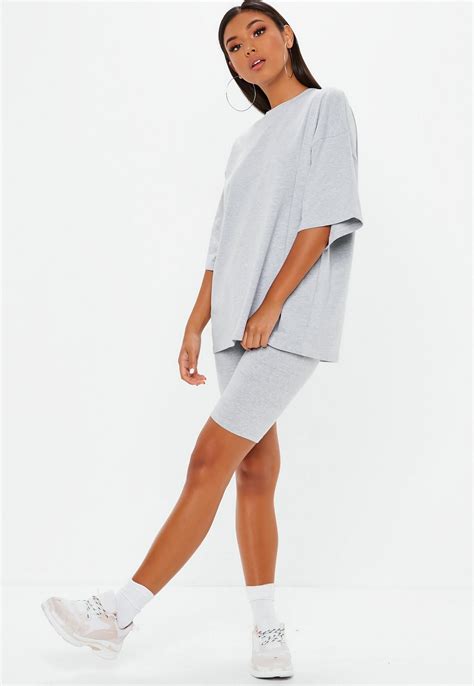 Gray Drop Shoulder Oversized T Shirt Missguided Shorts Outfits