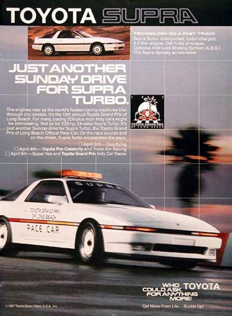 An Advertisement For The Toyota Supra Turbo Car With Information About