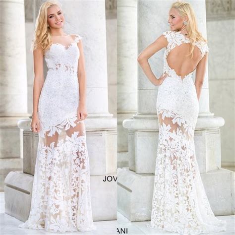 Jovani White Lace Cap Sleeve Embellished Floral Sexy Wedding Dress Size 4 S Tradesy