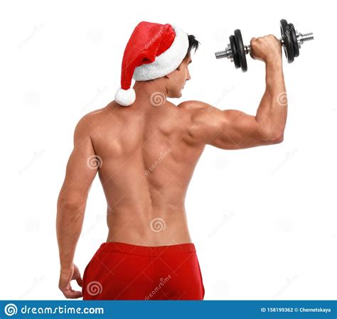 Shirtless Santa Claus With Dumbbell Stock Photo Image Of Dumbbell