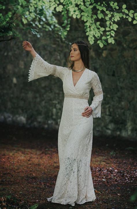Sleeved Celtic Pagan Irish Lace Wedding Dress Relocating To Ireland