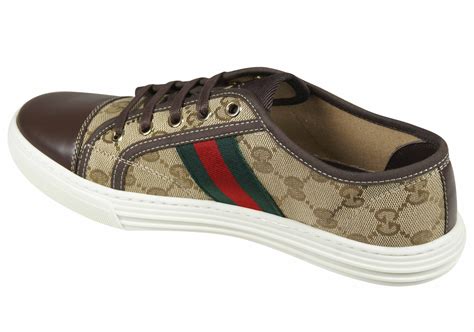 Gucci Gg Canvas And Leather Lace Up Sneakers In Brown Natural Light