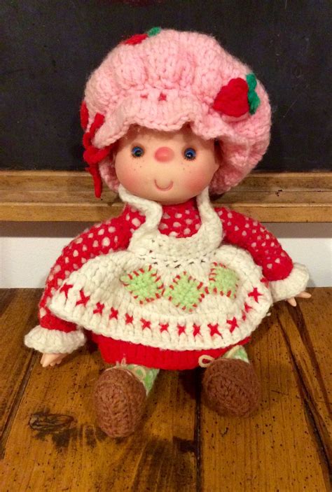 1980s Handmade Crochet Strawberry Shortcake 12 Doll Strawberry