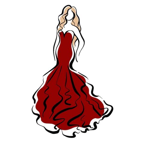 Premium Vector Girl In A Red Dress Sketch Fashion Illustration