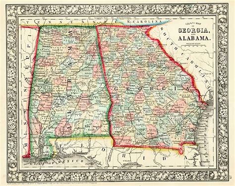 County Map Of Georgia And Alabama Barry Lawrence Ruderman Antique