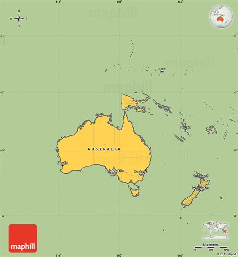 Savanna Style Simple Map Of Australia And Oceania Cropped Outside