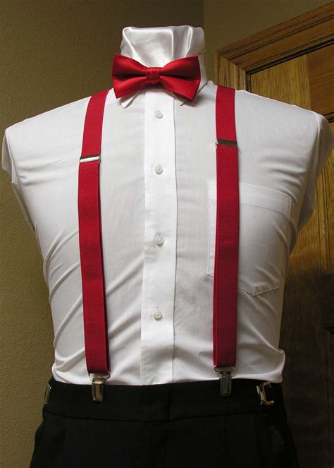 Red Mens Suspender 1 Inch X Back With Red Pre Tied Bow Tie Spencer Js