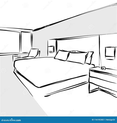 Dibujo Del Concepto De Diseño Interior Del Dormitorio Ilustración del Vector Ilustración de