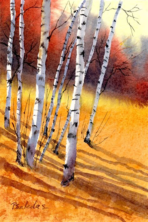 Sheila Psaledas Birch Slope Birch Tree Art Tree Art Watercolor