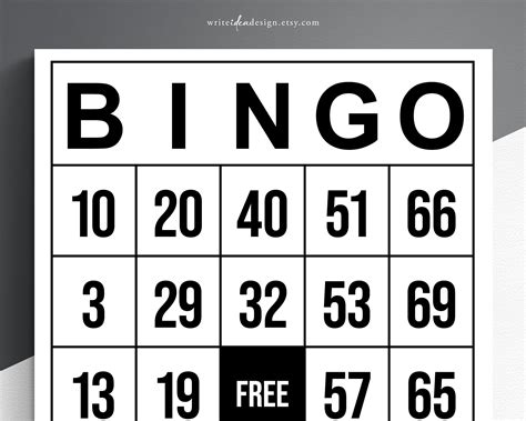 Printable Jumbo Bingo Cards Set Of 1000 Large Print Bingo Etsy Uk