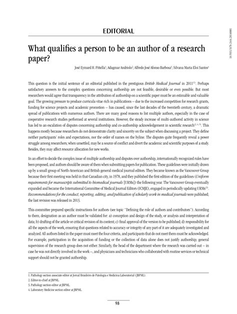 Pdf What Qualifies A Person To Be An Author Of A Research Paper