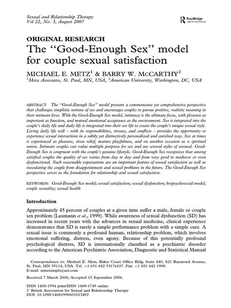 The Good Enough Sex Model For Couple Sexual Satisfaction Pdf Human
