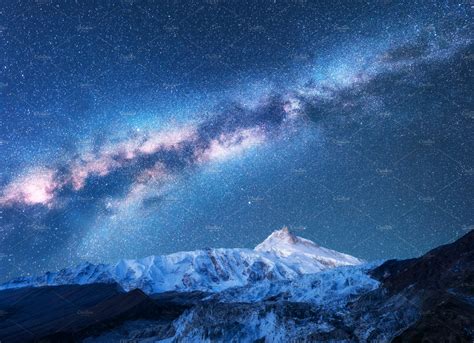 Milky Way Above Snowy Mountains Featuring Milky Way Star And Starry