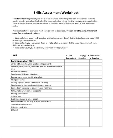 Free Skills Assessment Template Printable Templates