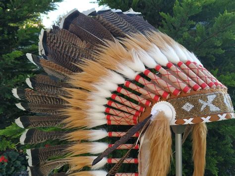 Medium Indian Headdress Replica Made With Real Turkey Feathers Etsy