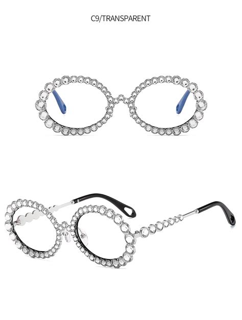 Round Diamond Rhinestones Sun Glasses Women Shades Oversized Bling Glasses Sunglasses Ladies