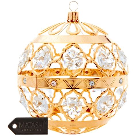 24k Gold Plated Crystal Studded Christmas Ball Ornament Christmas