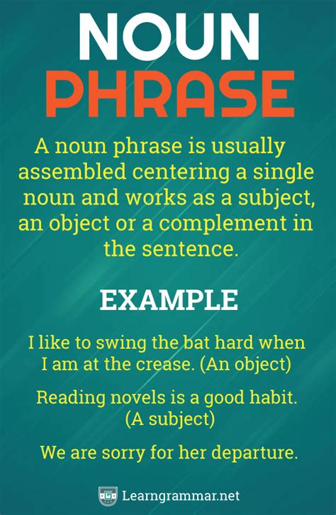 Noun Phrase English Grammar Notes Teaching English Grammar English