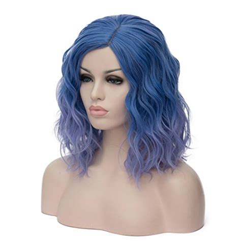 Mildiso Blue Wigs For Women Short Curly Wavy Bob Wig Ombre Blue Hair