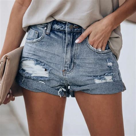 2020 été denim court jean femmes sexy taille haute trou déchiré shorts mode décontracté mince