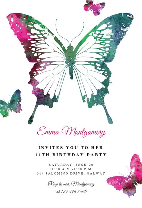 butterflies birthday invitation template