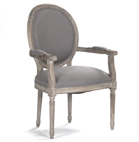 Madeleine French Country Oval Grey Linen Dining Arm Chair Kathy Kuo Home