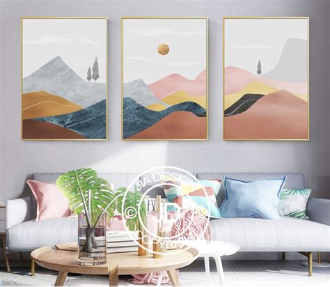 Contemporary Wall Art Abstract Nordic Geometric Mountain Etsy