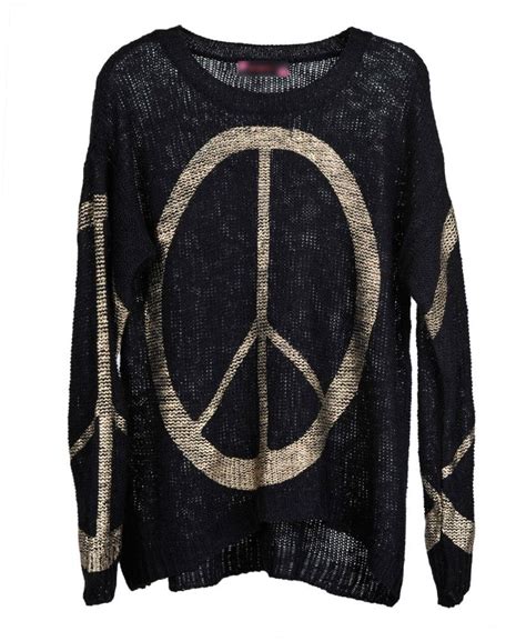 Golden Peace Sign Print Sweater Printed Sweater Peace Clothing