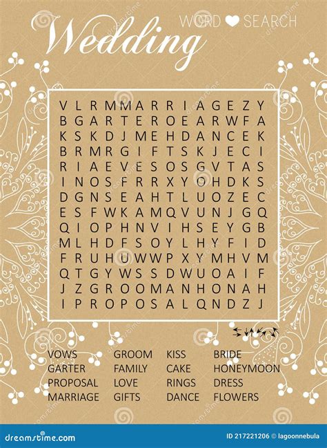 Wedding Word Search Puzzlerustic Style Stock Illustration