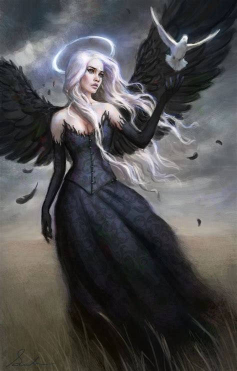 A Woman With Long White Hair And Black Dress Holding A Bird In Her Hand