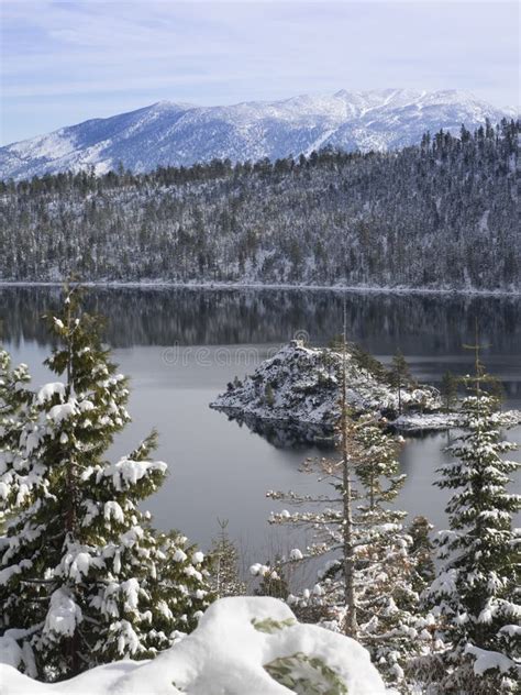 Emerald Bay On Lake Tahoe With Snow On Mountains Stock Photo Image Of