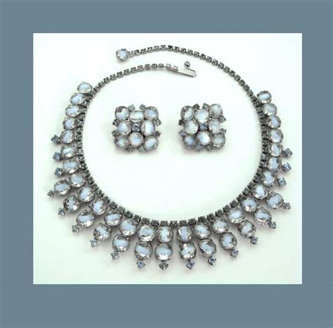 Kramer Light Blue Givre Rhinestone Necklace And Earrings