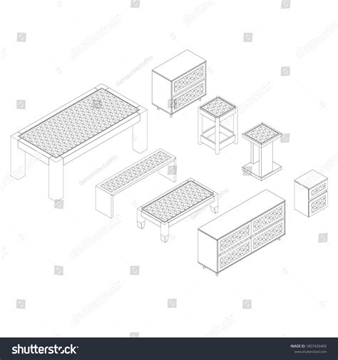 Set Furniture Outlines Table Chairs Bedside Stock Vector Royalty Free